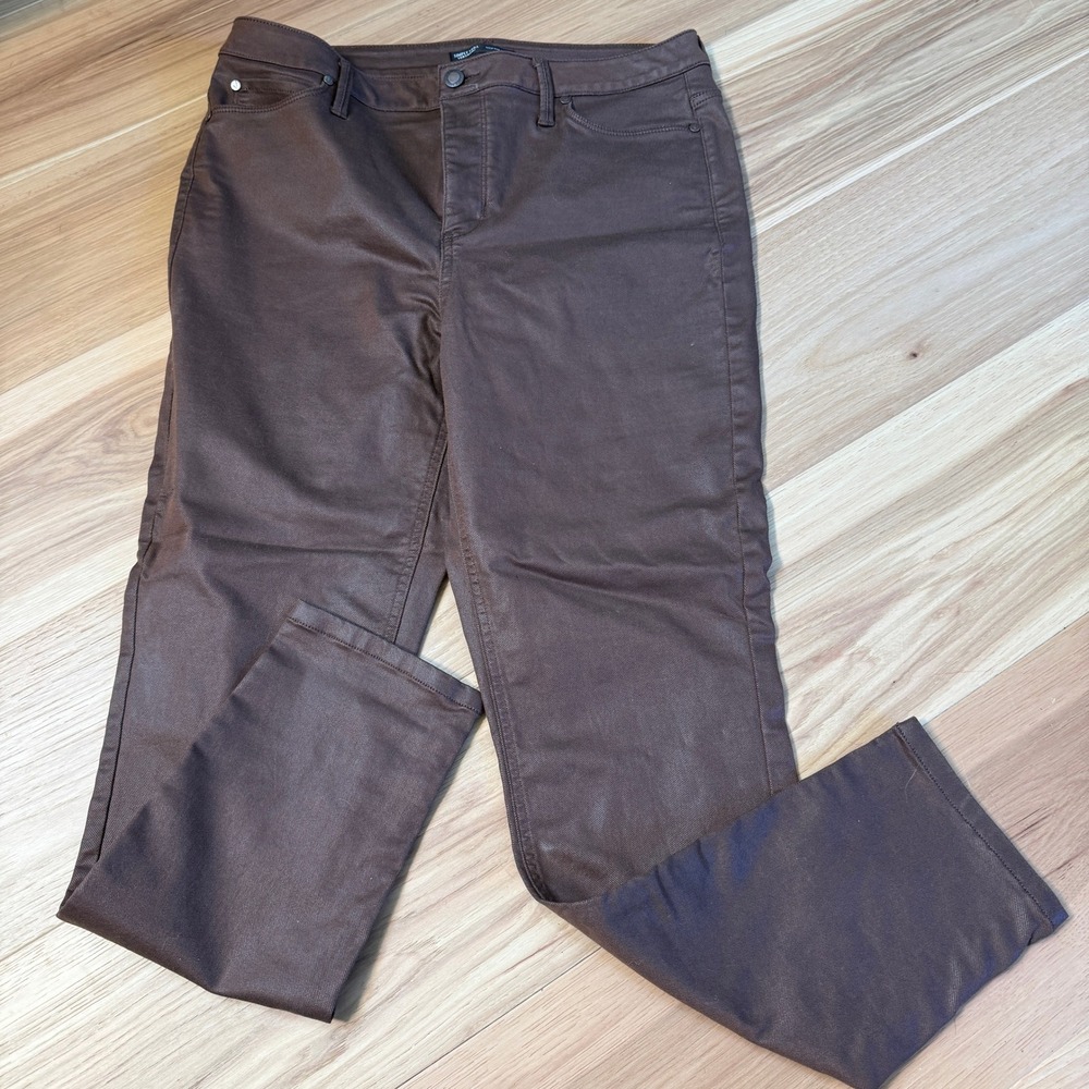 Simply Vera Vera Wang High Rise Skinny Jeans Women 12 Brown Coated Twill Pants